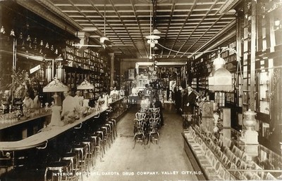 Valley City ND Drug Store soda fountain cigar boxes etc; 1915 RPPC Postcard COPY