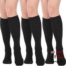 3 Pairs Cotton Knee High Socks for Women Solid 3 Pairs Knee High Socks: Black