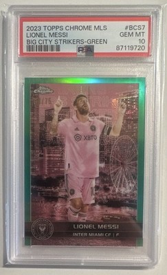 Topps 2023 Topps Chrome MLS Lionel Messi Big City Strikers Green /75 PSA 10