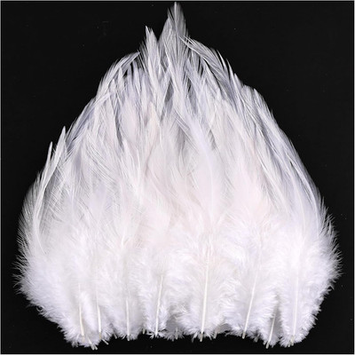 120Pcs 5-7'' White Feathers for Crafts，Saddle Hackle Feather，Rooster Feathers Bul
