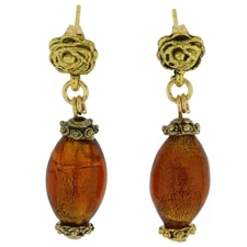 GlassOfVenice Murano Glass Antico Tesoro Olives Earrings -Dark Topaz