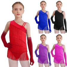 Kids Girls Dress Competition Leotard Rhinestones Costume Sequins Dancewear Jazz