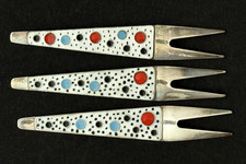 Russian 916 Silver and Enamel Berry Picks Forks 3 1/4"