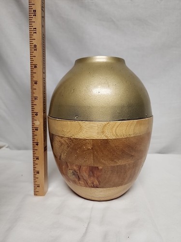 McM Stil handgedrechselte runde Vase aus Holz & Metall - Bild 9 von 15