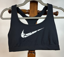 Nike Sports Bra Swoosh Dri-FIT Women  s Black White Logo Size M