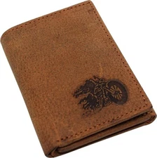 Swiss Marshall RFID Blocking Men's Motorcycle Genuine Leather Bifold Trifold...