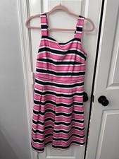 Talbots Strappy Pink Navy Striped Dress Zip Back Lined Dress Size 10 Costal