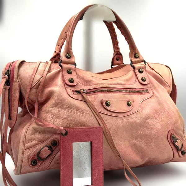 Balenciaga The City Handbag Shoulder Bag 2way Pink Leather Auth 115748