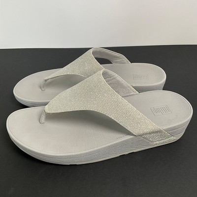 Fitflop Lulu Damen-Sandalen Größe UK 7 Zehensteg silberfarben/grau Riemen Plateau EU41