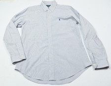 Ralph Lauren Shirt Mens 16 White Blue Striped Long Sleeve Button-Down Cotton