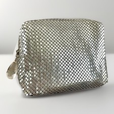 Vintage Style Silver Mesh Rhinestone Zippered Evening Clutch Purse NEW