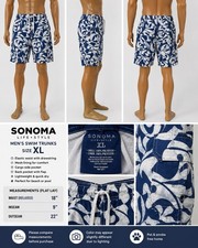 Sonoma Mens XL Tropical Floral Resort wear Swim Trunks