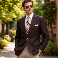 1970s JCPenney Brown Polyester Suit Jacket Men's Vintage Disco Blazer - Size 44