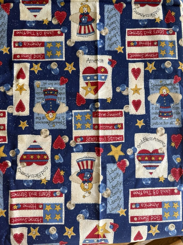 Fabric Traditions Cotton Red Blue White, Patriotic, Folk Art, 4.5' Foot Pc Nice! - Image 4 of 4