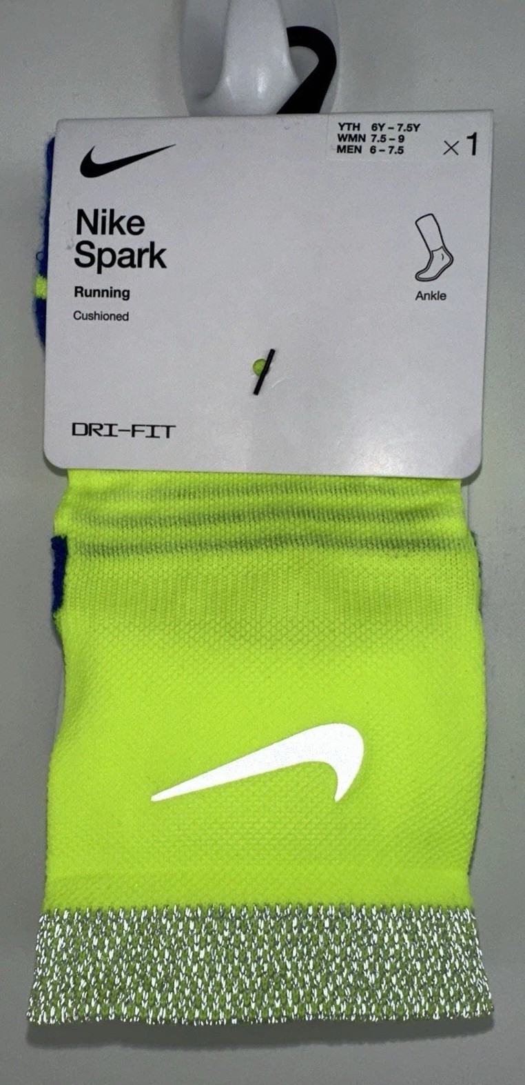 NWT Nike Dri-FIT Medium Spark Cushioned Ankle Volt Running Socks CU7199-703 $20
