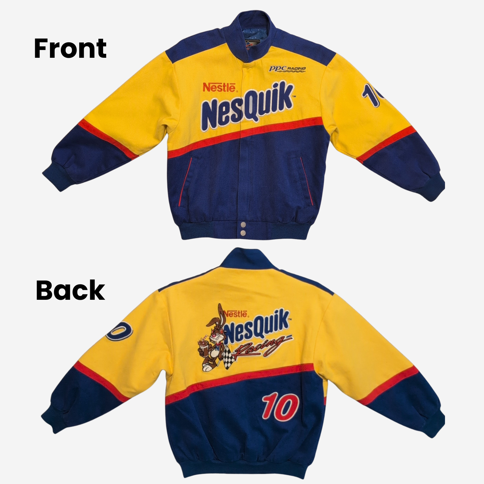 VTG Nestle NesQuik NASCAR PPC Racing #10 Jeff Green Bomber Jacket Mens M Multi