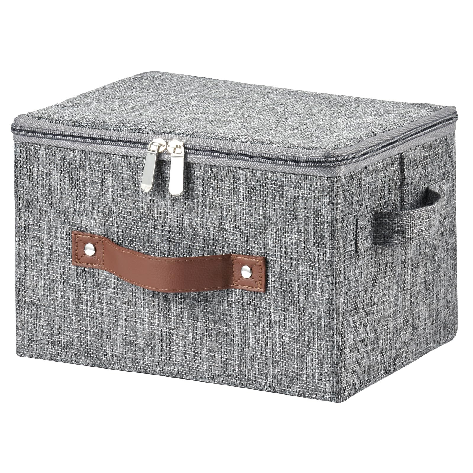 Foldable Cotton Linen Storage Bins with Zipper Lids for Home Organization-image