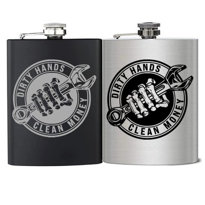 Unique Father's Day Hip Flask 8oz Dirty Hands Clean Money Engraved Keepsake Gift