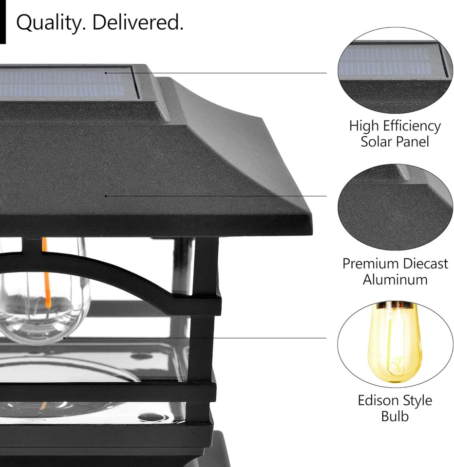 Уличные фонари на солнечных батареях Edison — 4x4 5x5 6x6 — яркий светодиодный светильник для забора - Изображение 2 из 4
