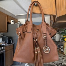 Michael Kors Womens Brown Leather Bucket Draw...