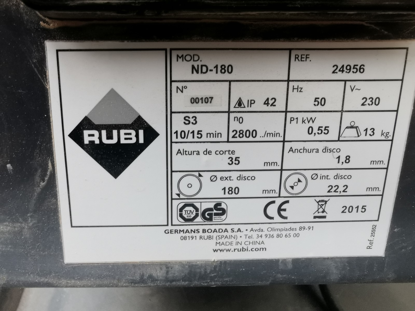 Ruby Nd180 Wet Tile Cutter Used