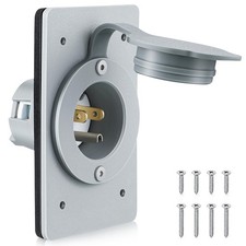 1 Pack 15AMP Straight Blade Flanged Male Power Inlet Receptacle, 15 A, Grey
