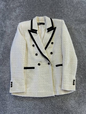 Zara Jacket Womens Small Beige Black Knit Sports Coat