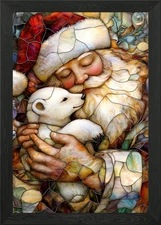 Santa and Polar Bear Stain Framed Wall Art Poster Canvas Print Picture