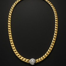 Gorgeous Solid Gold Necklace 585 25.3g Diamond 0.25ct TW/SI1 45cm 14K Gold