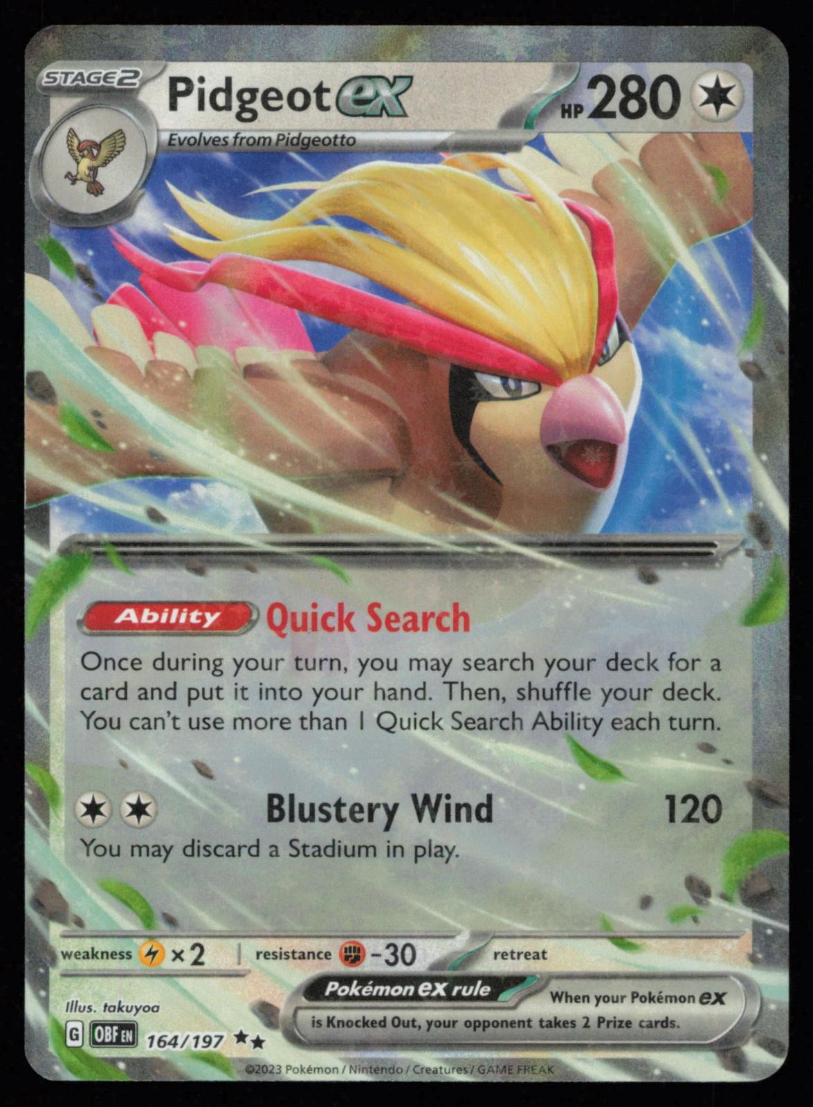 Pidgeot ex 164/197 Double Rare Pokemon Obsidian Flames OBF MP