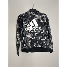 Adidas Hoodie Youth Large 14  16 Gray Black Camo Logo Pullover Sweatshirt