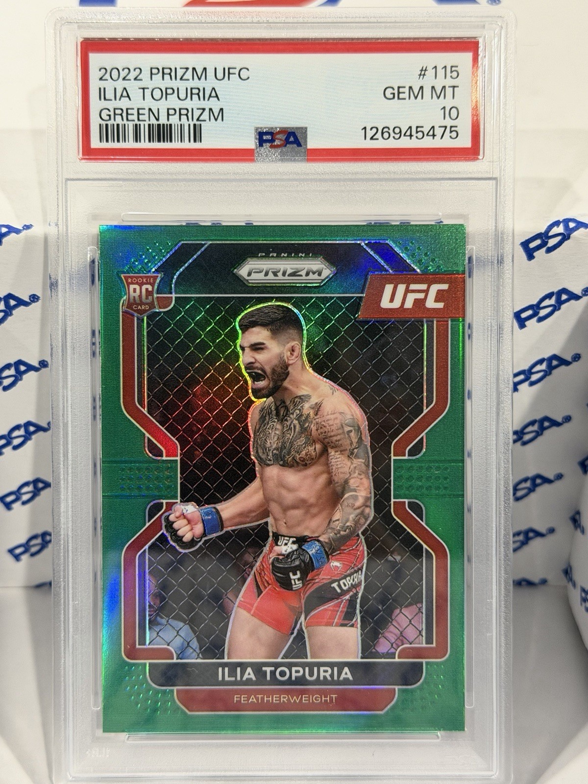 2022 Panini Prizm UFC Ilia Topuria #115 Green Prizm (RC) PSA 10 LOW POP