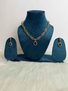 Authentic Asavari Gold Plated Feather Necklace Earrings Set CZ Wedding Bridal Jewelry