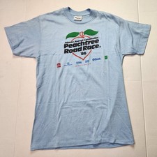 Vintage 1986 Peachtree Roadrace Marathon Blue Shirt Size Large Made In USA