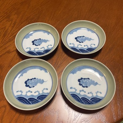 Lot de 4 petites assiettes Genemon four vendre céladon nuage ondulation occasion