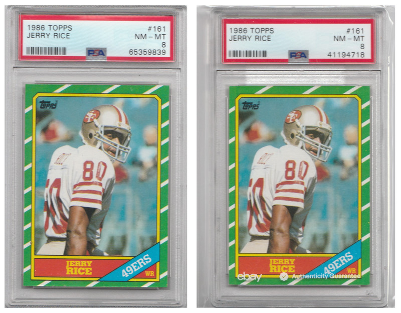 Two (2) 1986 Topps Jerry Rice #161 RC Rookie Card HOF PSA 8 NM-MT 49ers GOAT