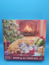 Galison Warm by the Fireplace Puppy Kitten Christmas 500 Piece Puzzle New