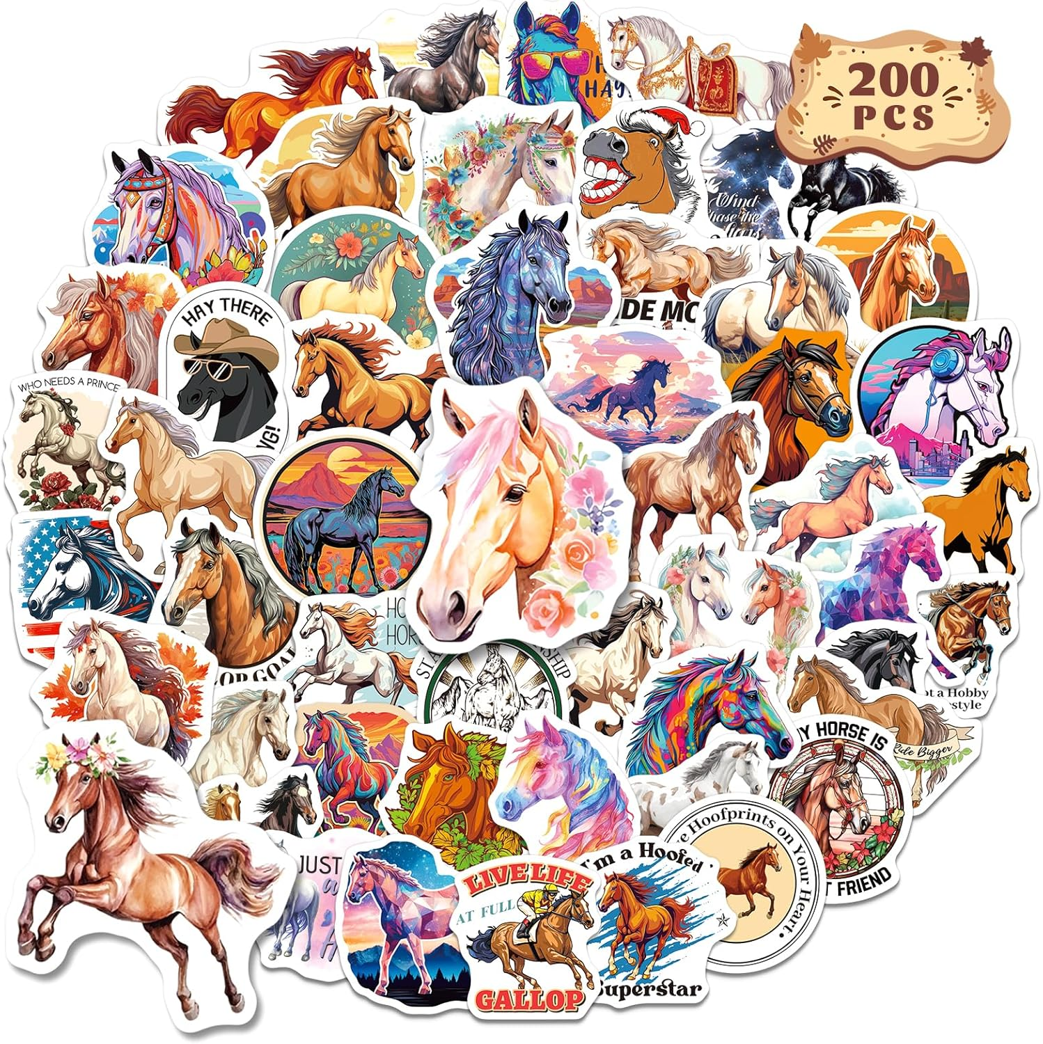 200PCS Horse Stickers Pack, Vinyl Riding Stickers for Kids Girls Adults, Pony De