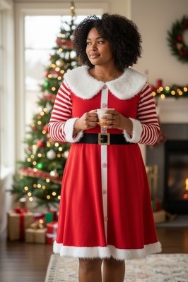 Mrs Claus Knit Dress Womens Plus Size 1X Red White Santas Helper Christmas NWOT