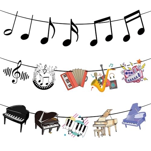 Piano Notes Color Banner Party Decorations -Music Themed Banner Party Supplies 
