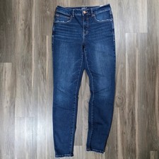 Maurices Everflex High Rise Skinny Jeans Dark Wash Raw Hem 8 Long 1015