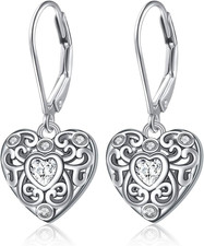 S925 Sterling Silver Heart Dangle Drop Leverback Clasp Lever Back Earrings for W