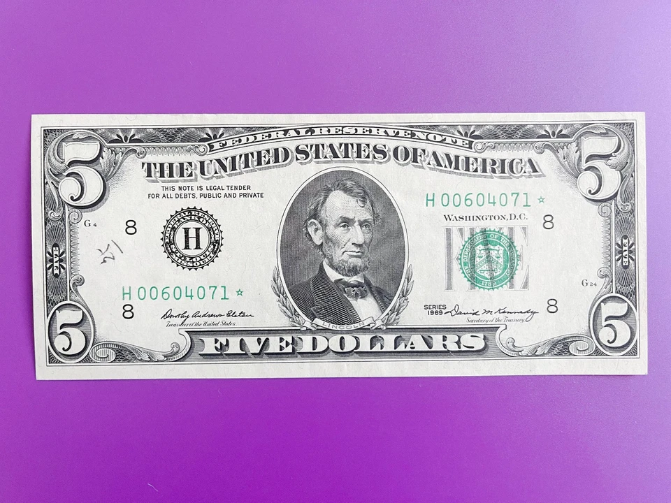 $5 1969***ST.LOUIS STAR***FEDERAL RESERVE NOTE CHOICE XF+++ NOTE - Image 2 of 3