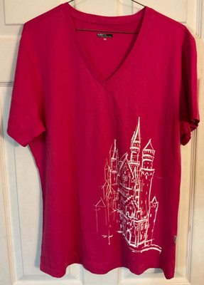 Kultur Gut Pink w German Castle Short Sleeve V Neck T-shirt Womens XXL Hakro