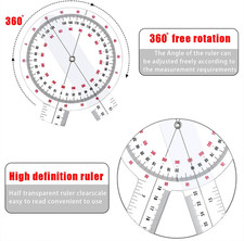 Goniometer Set 3 Pieces of 6/8/12 Inch, Transparent Orthopedic Angle Ruler Pl...