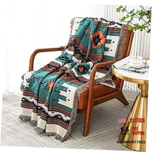 Boho Throw Blankets Southwestern Bed Throws Cover Reversible 51"x63" Green