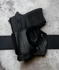 Left Hand Leather OWB Belt Holster for 1st Gen S&W Bodyguard 380 + CT Laser