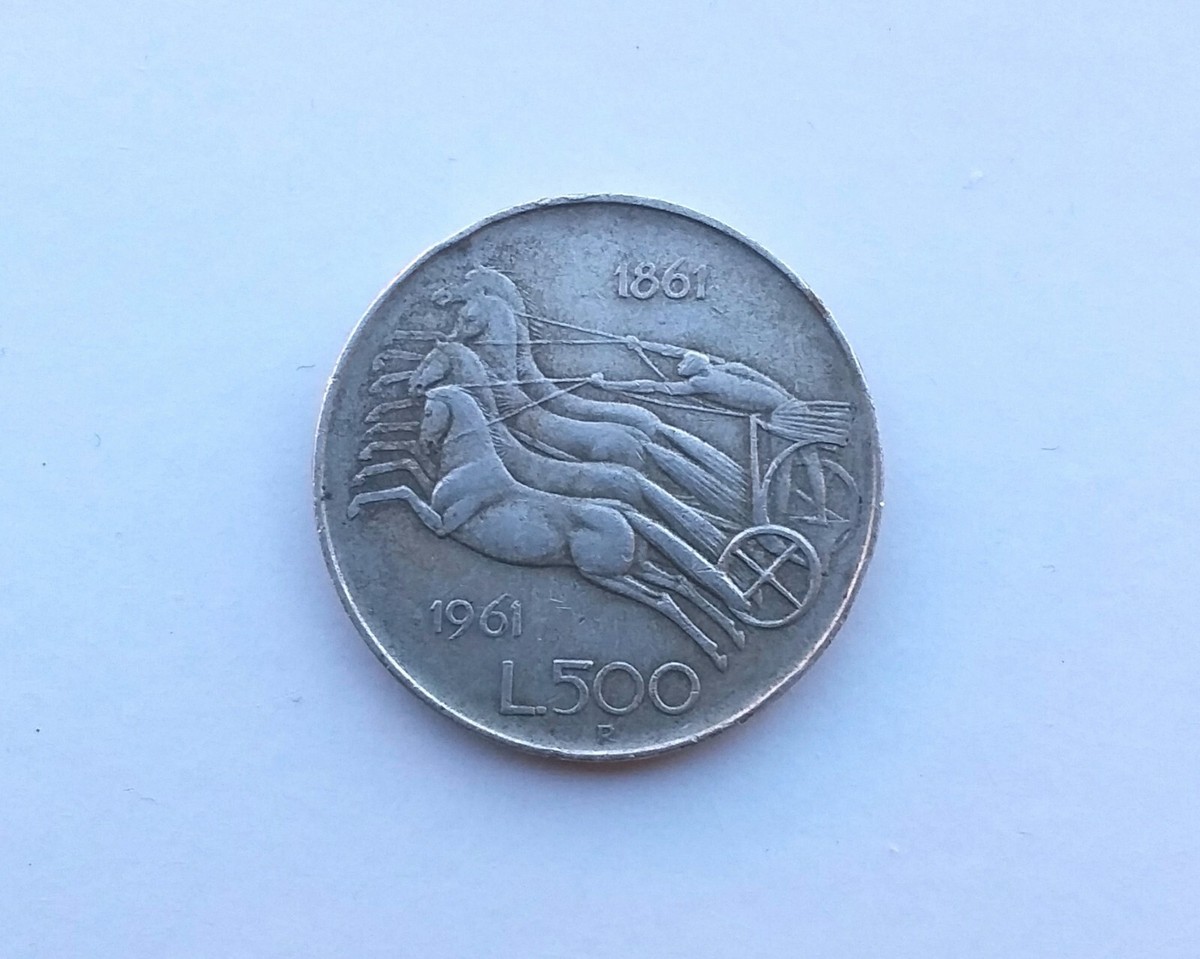 Moneta 500 lire Argento Biga Centenario Unità D'Italia 1961