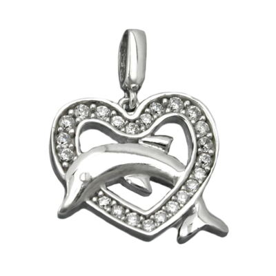 Anhänger Herz & springender Delfin Zirkonia weiß 925 Sterling Silber Damen
