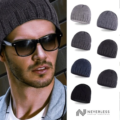 gefütterte Strickmütze für Herren, Mütze mit Fleece Futter, Winter-Mütze